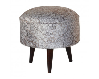 Artisan Round Footstool with Map Printed