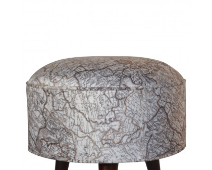 Artisan Round Footstool with Map Printed