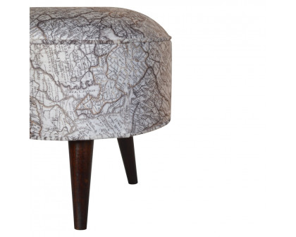 Artisan Round Footstool with Map Printed