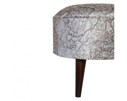 Artisan Round Footstool with Map Printed