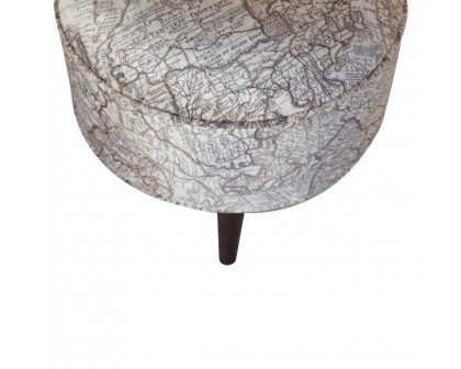 Artisan Round Footstool with Map Printed