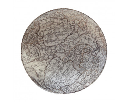 Artisan Round Footstool with Map Printed