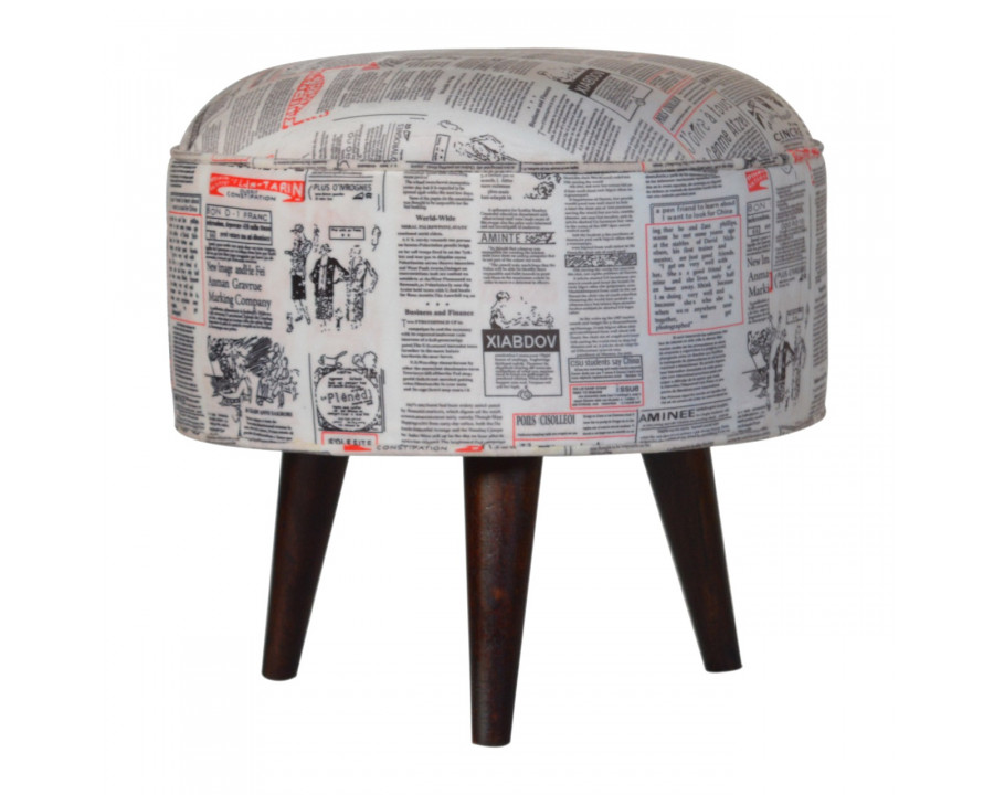 Artisan Round Footstool with News Print