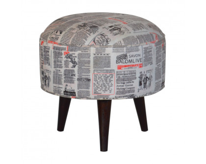 Artisan Round Footstool with News Print