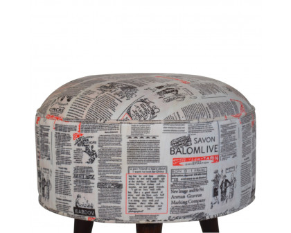 Artisan Round Footstool with News Print