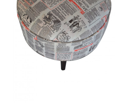 Artisan Round Footstool with News Print