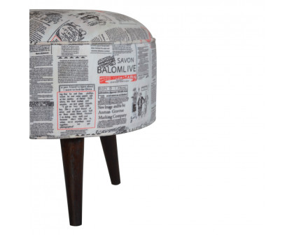 Artisan Round Footstool with News Print