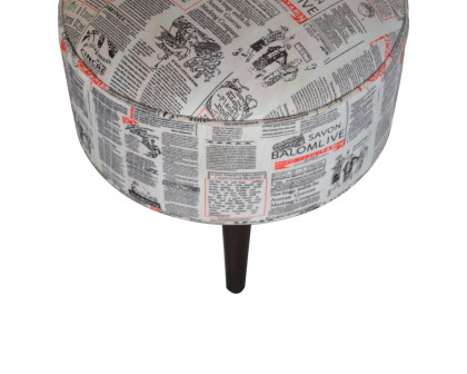 Artisan Round Footstool with News Print