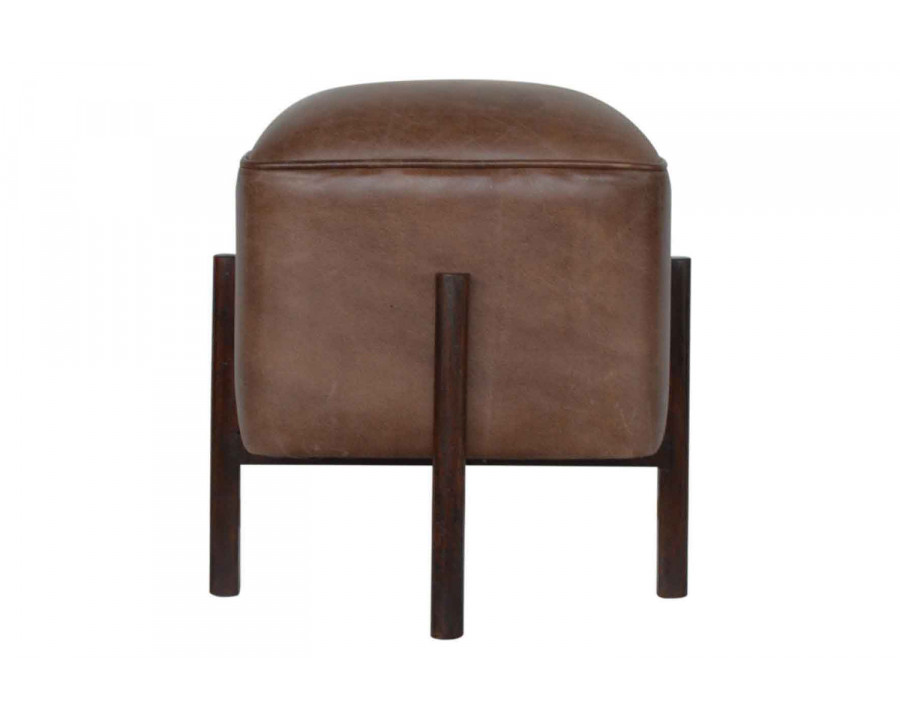 Artisan Footstool with Solid Wood Legs - Brown, Leather