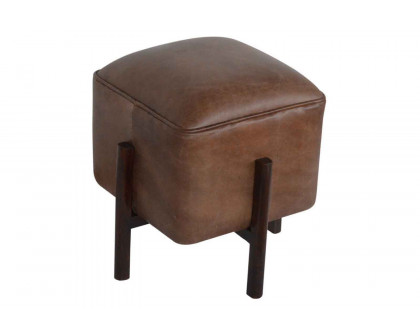 Artisan Footstool with Solid Wood Legs - Brown, Leather