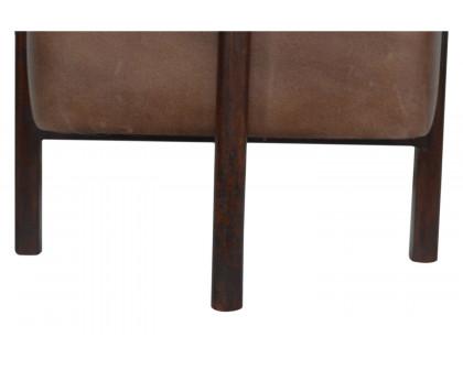 Artisan Footstool with Solid Wood Legs - Brown, Leather