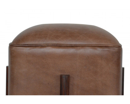 Artisan Footstool with Solid Wood Legs - Brown, Leather