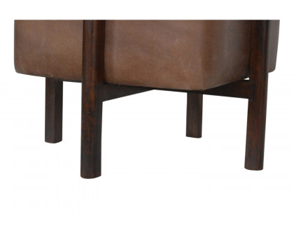 Artisan Footstool with Solid Wood Legs - Brown, Leather