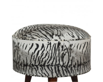 Artisan Nordic Style Footstool - Zebra, Velvet