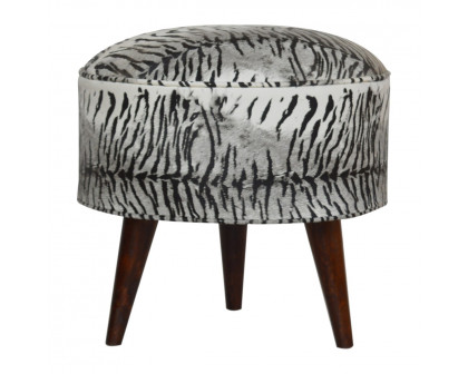 Artisan Nordic Style Footstool - Zebra, Velvet