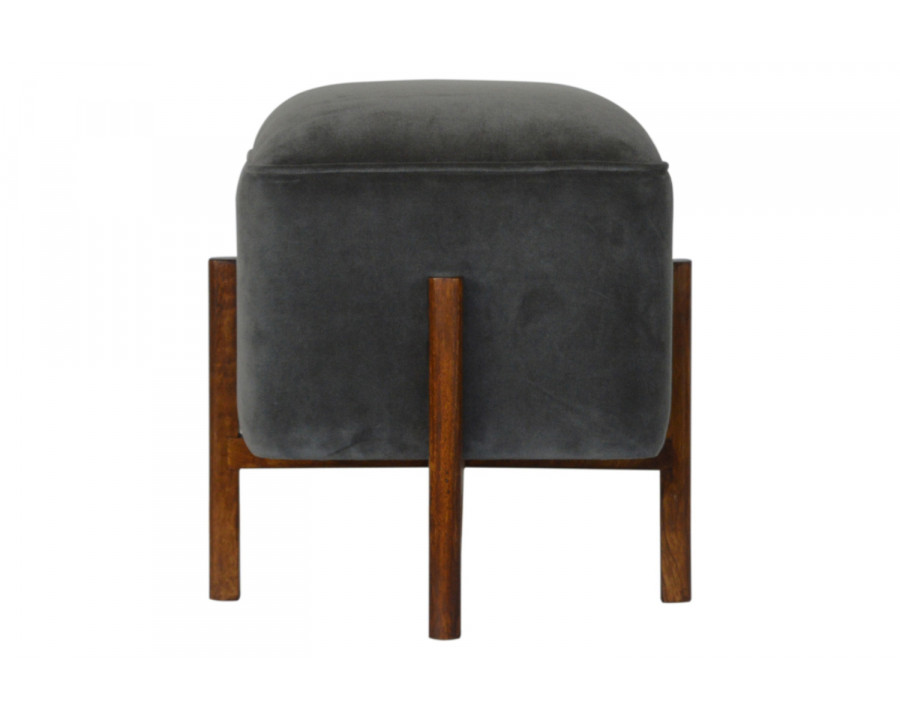 Artisan Footstool with Solid Wood Legs - Gray, Velvet