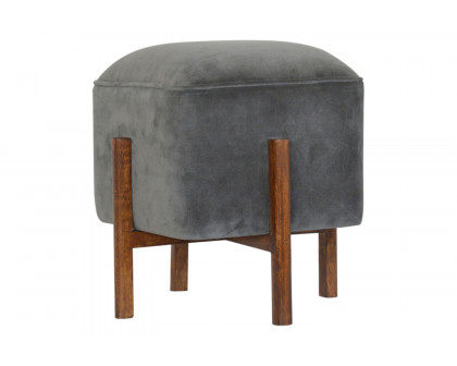 Artisan Footstool with Solid Wood Legs - Gray, Velvet