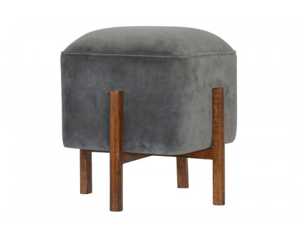 Artisan Footstool with Solid Wood Legs - Gray, Velvet