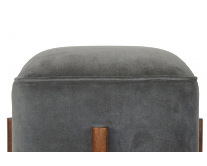 Artisan Footstool with Solid Wood Legs - Gray, Velvet