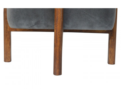 Artisan Footstool with Solid Wood Legs - Gray, Velvet