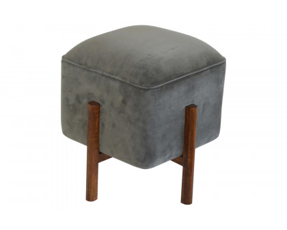 Artisan Footstool with Solid Wood Legs - Gray, Velvet