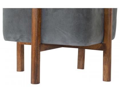 Artisan Footstool with Solid Wood Legs - Gray, Velvet