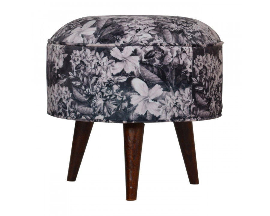 Artisan Round Footstool with Floral Print