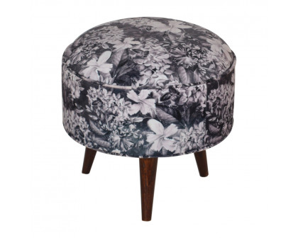 Artisan Round Footstool with Floral Print