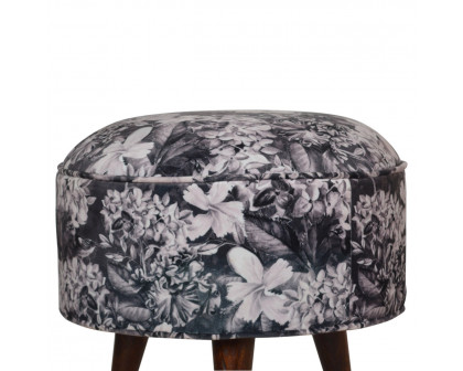 Artisan Round Footstool with Floral Print