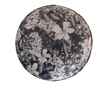 Artisan Round Footstool with Floral Print