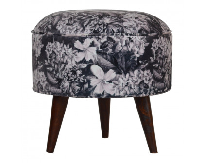 Artisan Round Footstool with Floral Print