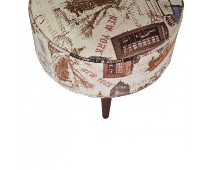 Artisan Round Footstool with City Print