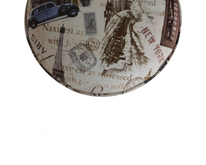 Artisan Round Footstool with City Print