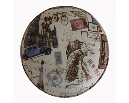 Artisan Round Footstool with City Print