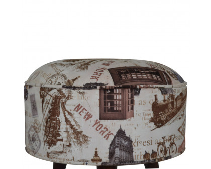 Artisan Round Footstool with City Print