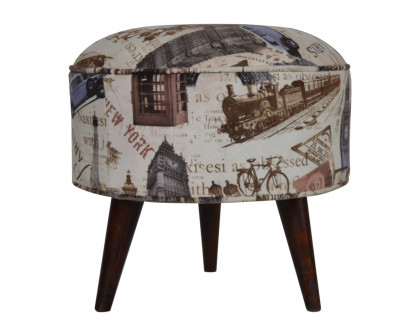 Artisan Round Footstool with City Print