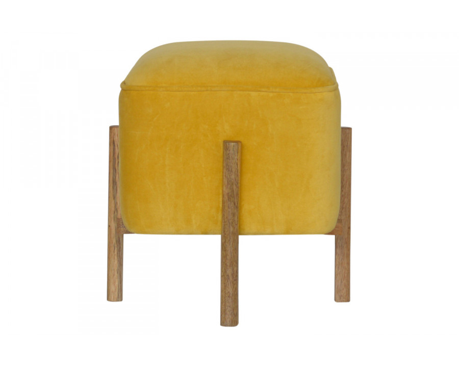 Artisan Footstool with Solid Wood Legs - Mustard, Velvet