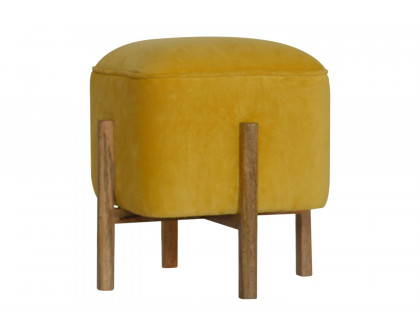 Artisan Footstool with Solid Wood Legs - Mustard, Velvet