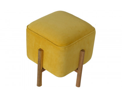 Artisan Footstool with Solid Wood Legs - Mustard, Velvet