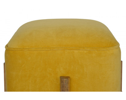 Artisan Footstool with Solid Wood Legs - Mustard, Velvet