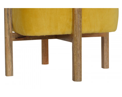 Artisan Footstool with Solid Wood Legs - Mustard, Velvet