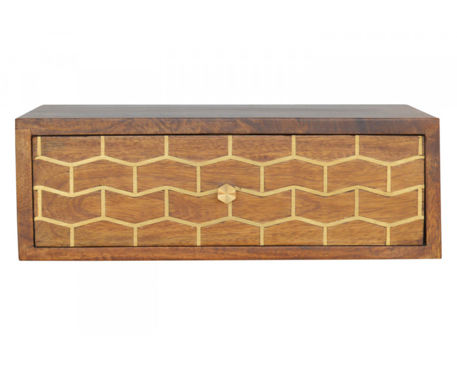 Artisan Wall Mounted Gold Art Pattern Chestnut Bedside