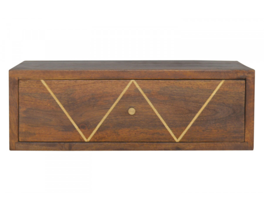 Artisan Wall Mounted Chestnut Brass Inlay Bedside