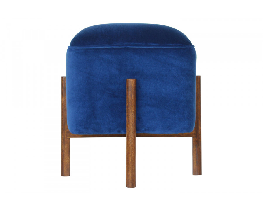 Artisan Footstool with Solid Wood Legs - Royal Blue, Velvet