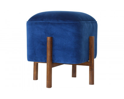 Artisan Footstool with Solid Wood Legs - Royal Blue, Velvet