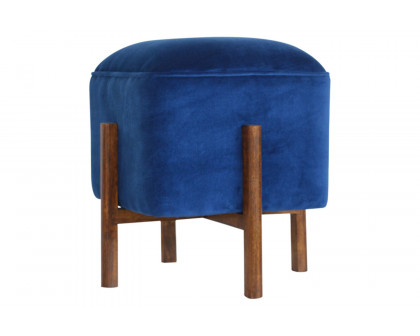 Artisan Footstool with Solid Wood Legs - Royal Blue, Velvet