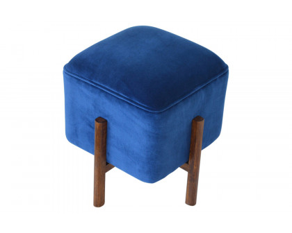 Artisan Footstool with Solid Wood Legs - Royal Blue, Velvet