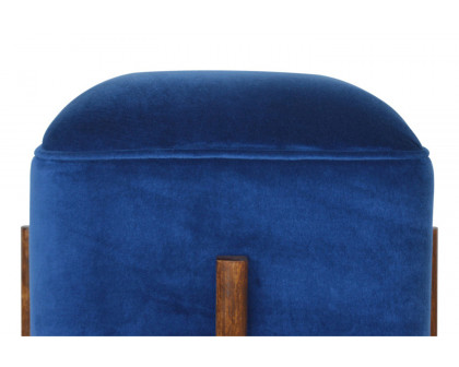 Artisan Footstool with Solid Wood Legs - Royal Blue, Velvet