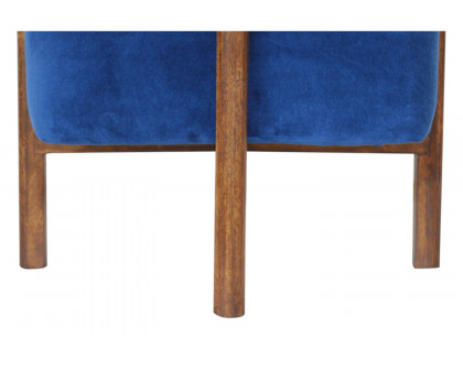 Artisan Footstool with Solid Wood Legs - Royal Blue, Velvet