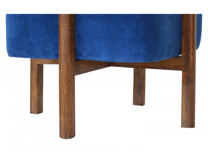 Artisan Footstool with Solid Wood Legs - Royal Blue, Velvet